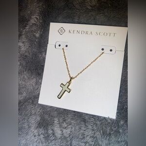 BNWT Kendra Scott Cross Gold w/Matte Blush Pink Dichroic Glass Necklace